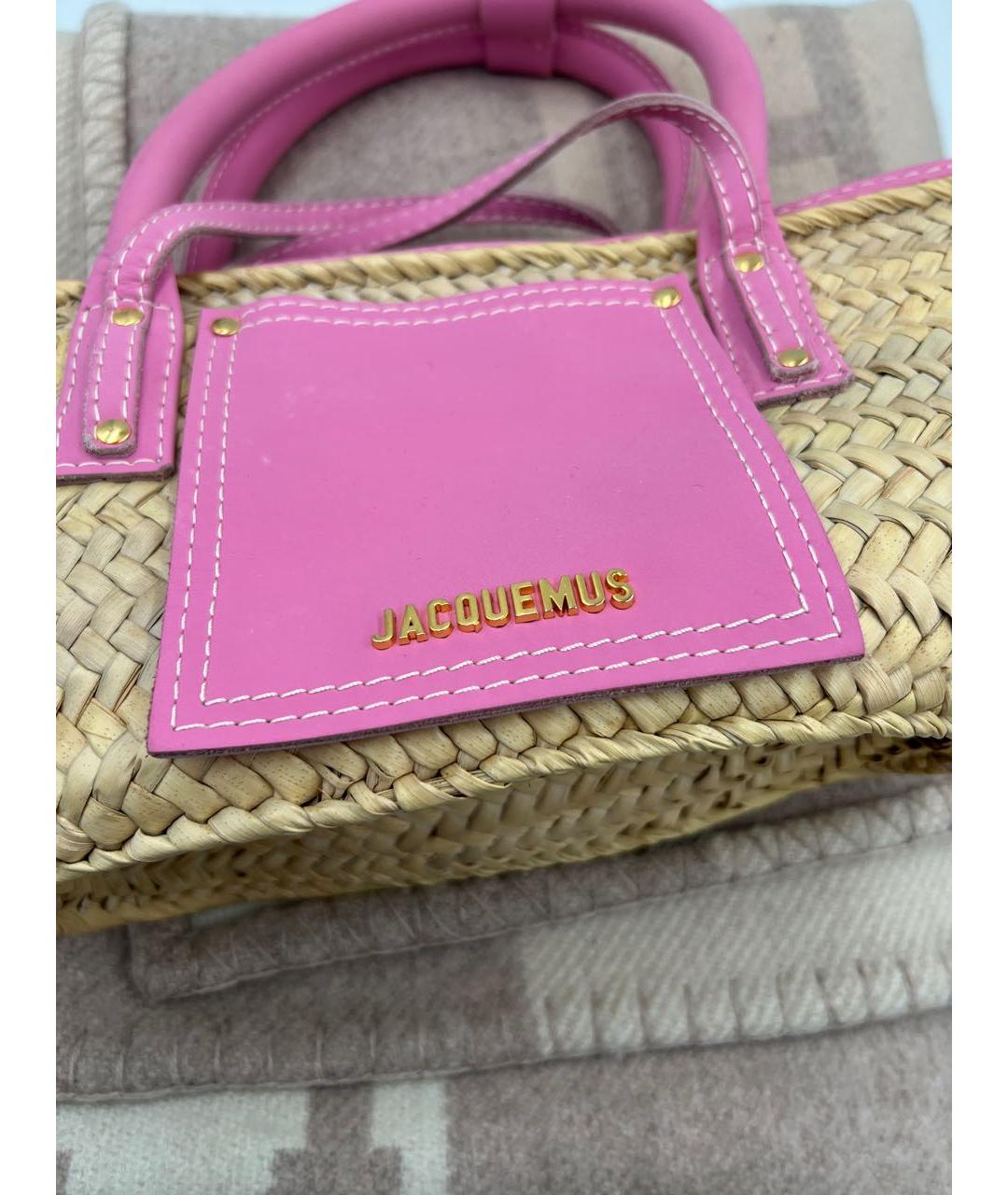 JACQUEMUS Розовая пелетеная пляжная сумка, фото 3