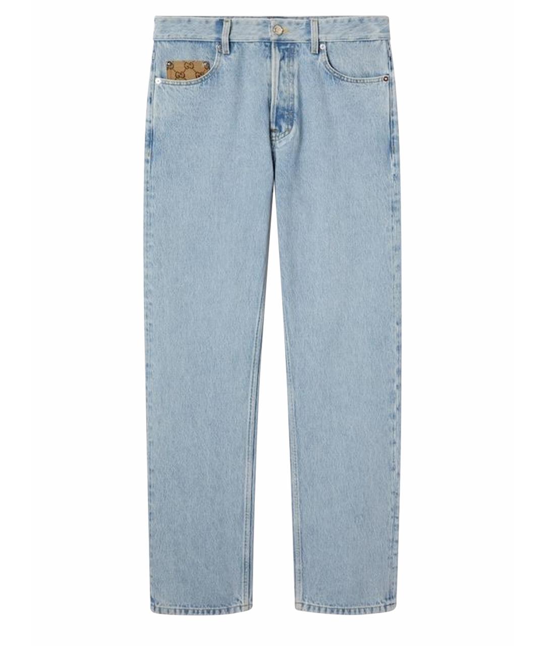 GUCCI Голубые хлопковые прямые джинсы, фото 1