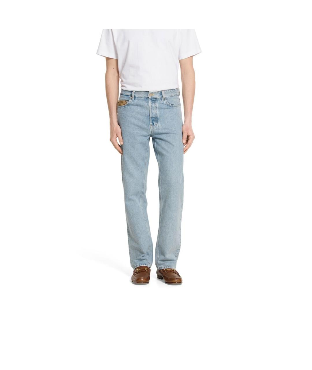 GUCCI Голубые хлопковые прямые джинсы, фото 2