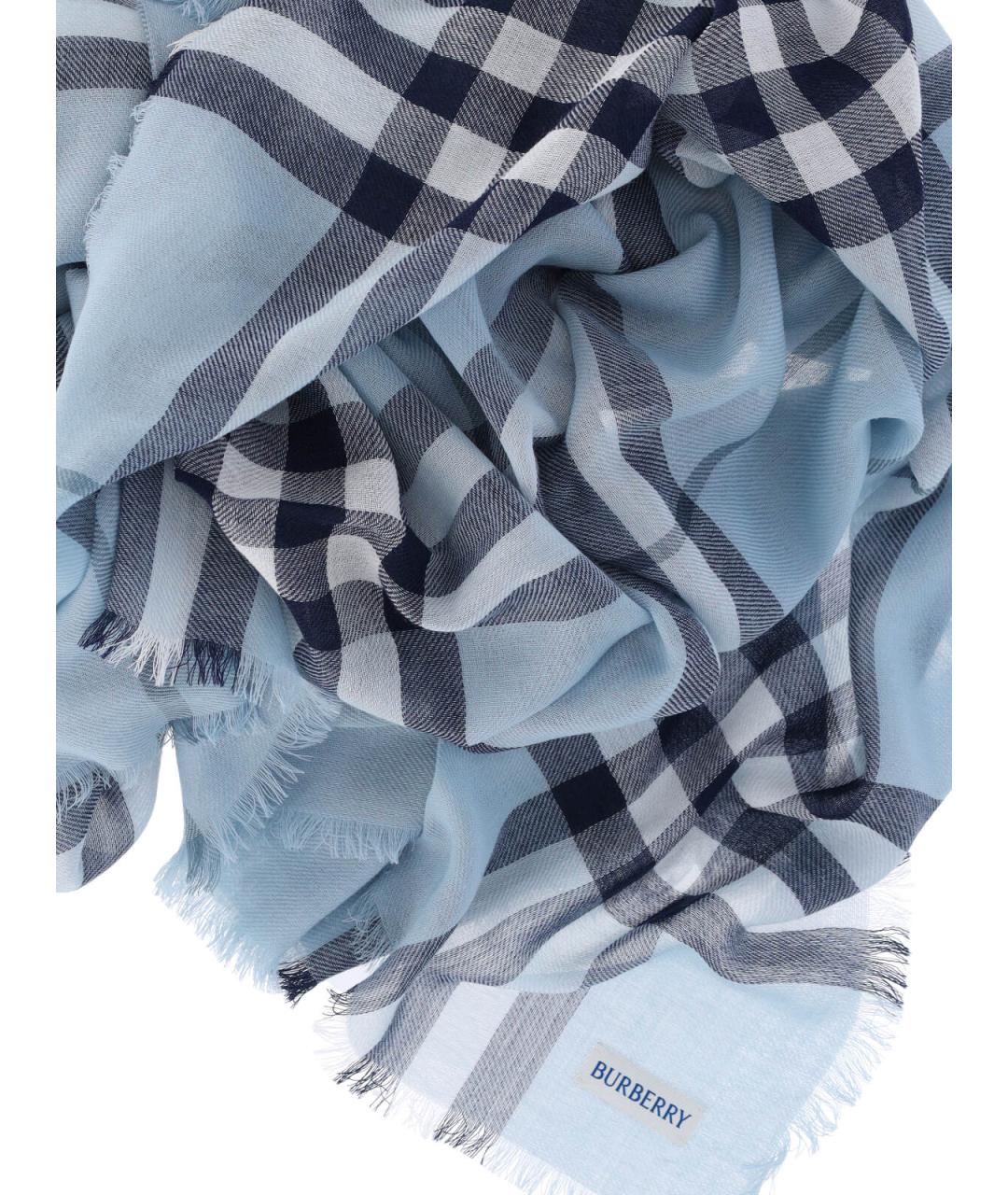 BURBERRY Голубой шерстяной шарф, фото 3