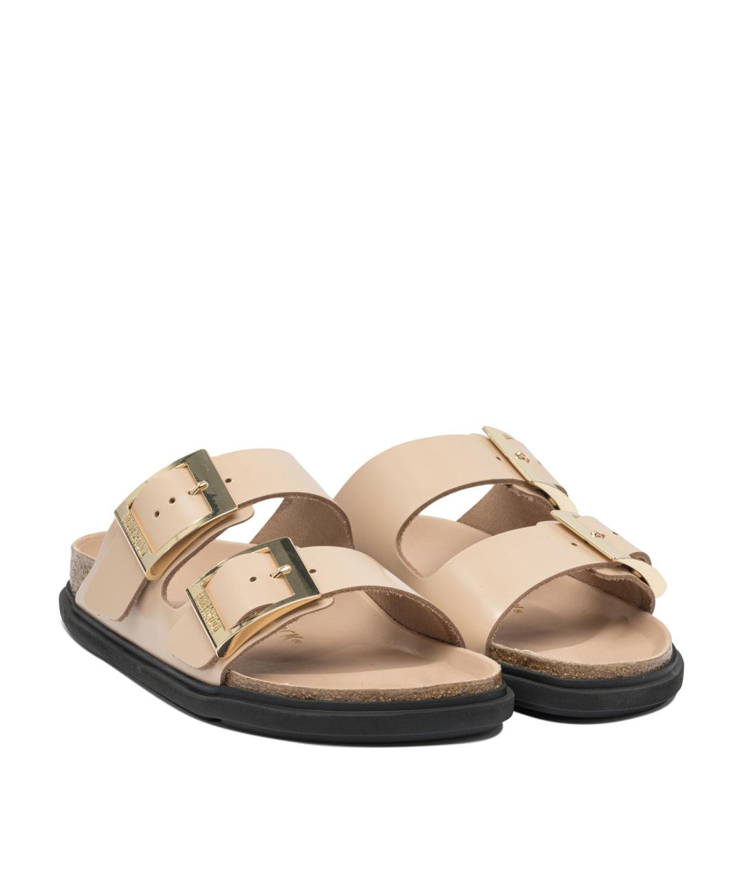 BIRKENSTOCK Бежевые кожаные шлепанцы, фото 2