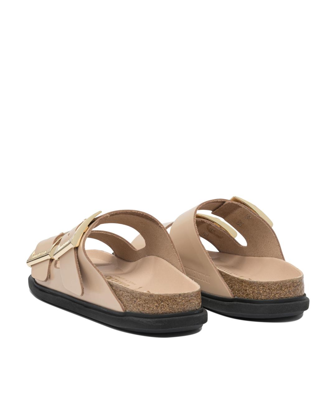 BIRKENSTOCK Бежевые кожаные шлепанцы, фото 4