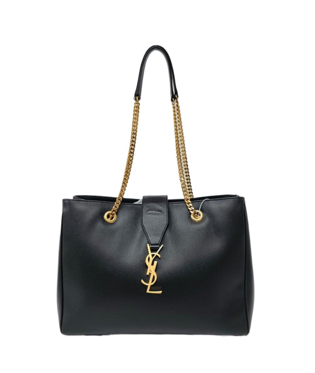 SAINT LAURENT Черная кожаная сумка тоут, фото 1