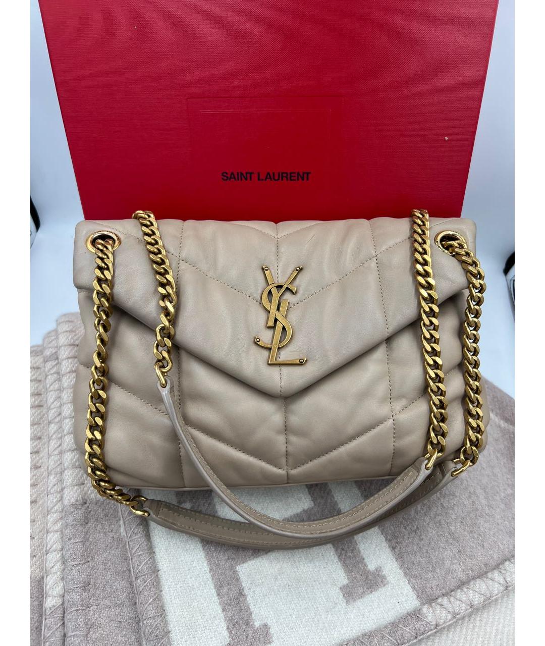 SAINT LAURENT Бежевая кожаная сумка через плечо, фото 2
