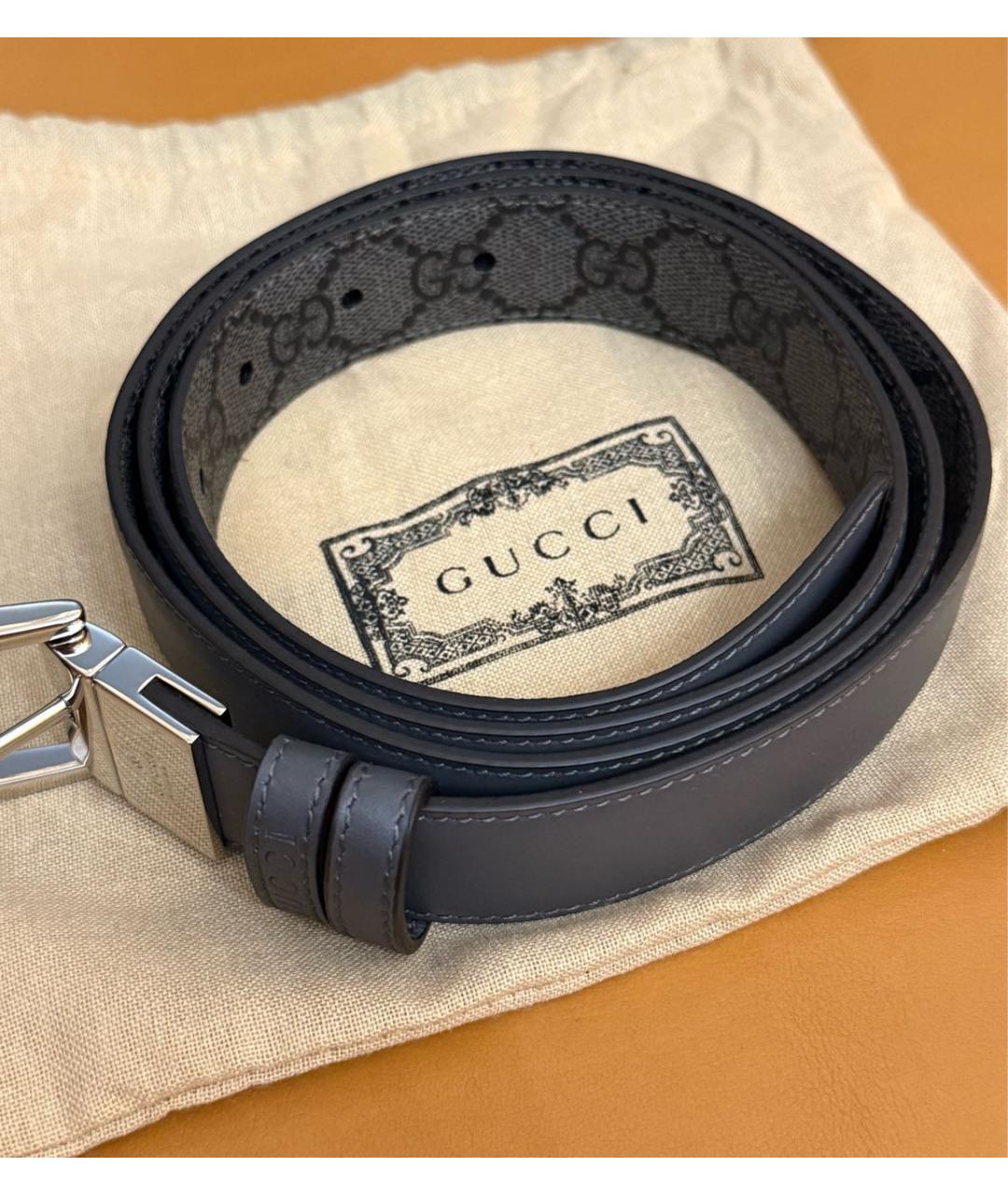 GUCCI Серый кожаный ремень, фото 4