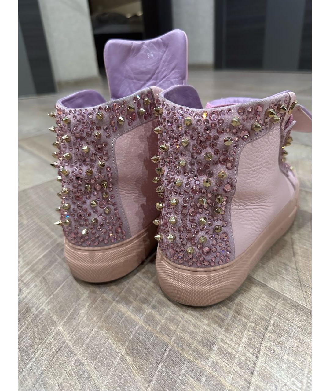 PHILIPP PLEIN Розовые кожаные кеды, фото 3