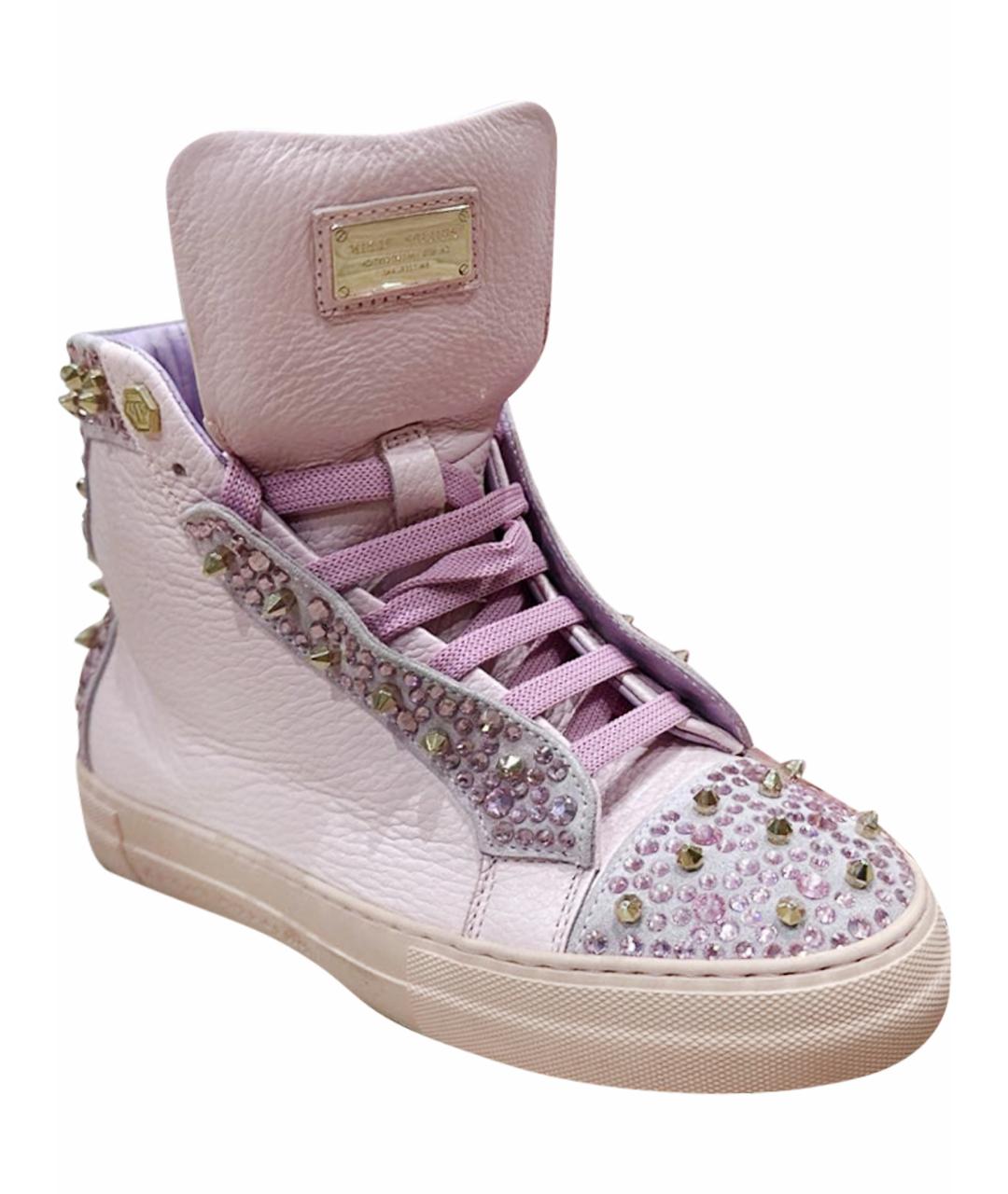 PHILIPP PLEIN Розовые кожаные кеды, фото 1