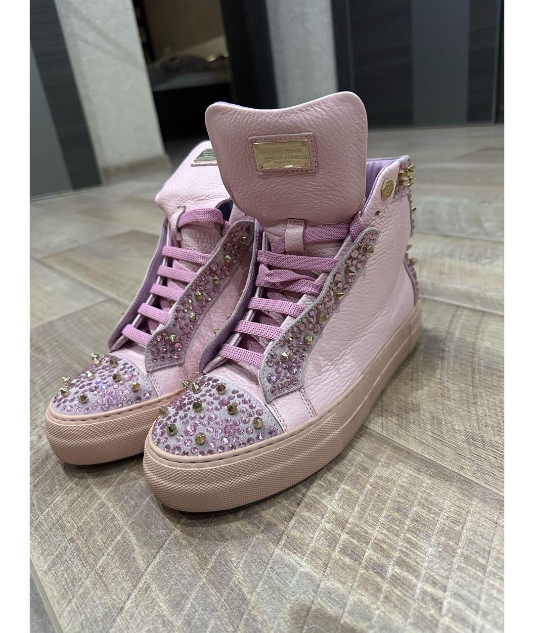 PHILIPP PLEIN Розовые кожаные кеды, фото 5
