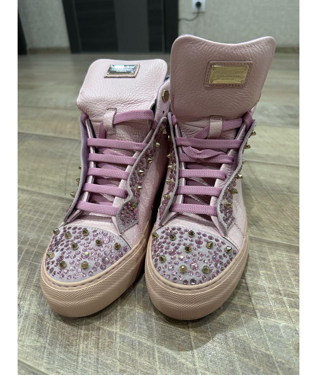 PHILIPP PLEIN Розовые кожаные кеды, фото 2
