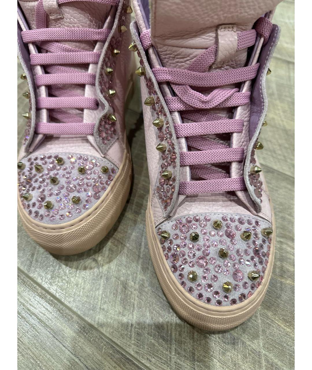 PHILIPP PLEIN Розовые кожаные кеды, фото 4