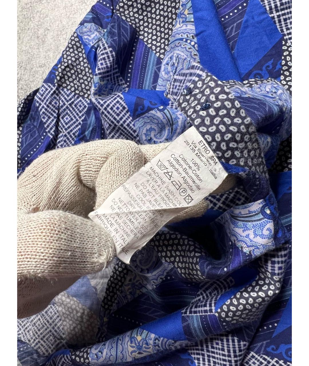 ETRO Темно-синяя хлопковая кэжуал рубашка, фото 8