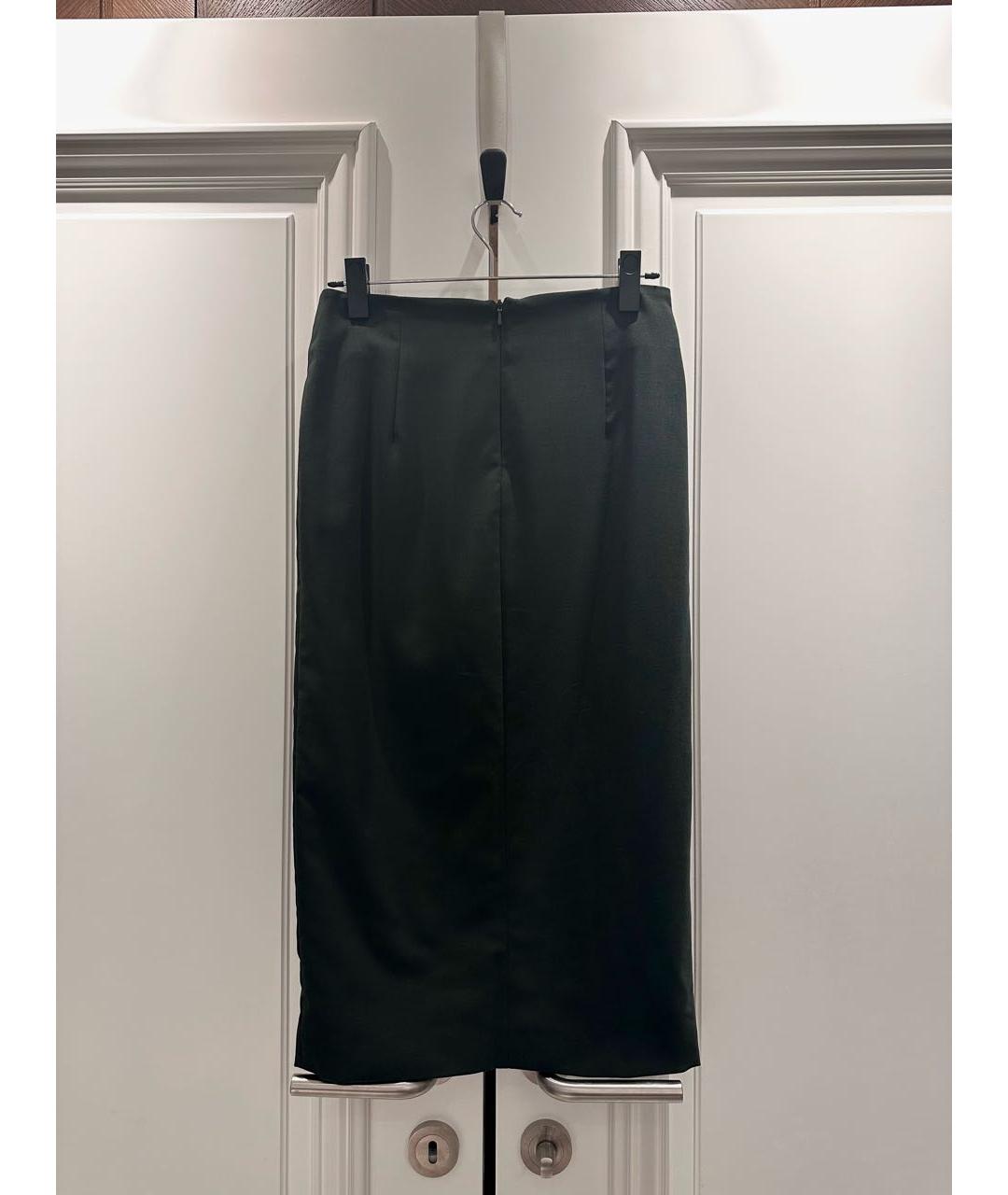 SPORTMAX Хаки шерстяная юбка миди, фото 3