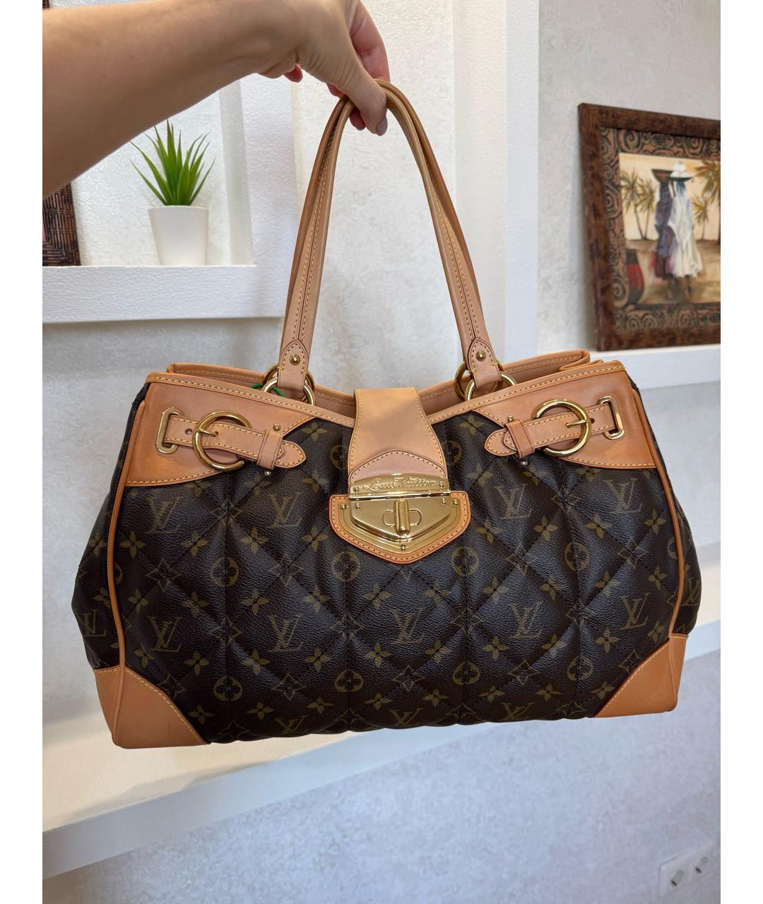 LOUIS VUITTON Коричневая кожаная сумка тоут, фото 5
