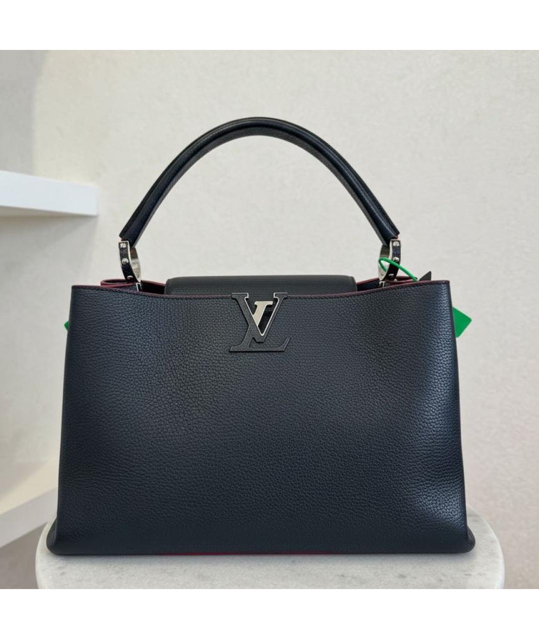 LOUIS VUITTON Темно-синяя кожаная сумка с короткими ручками, фото 5