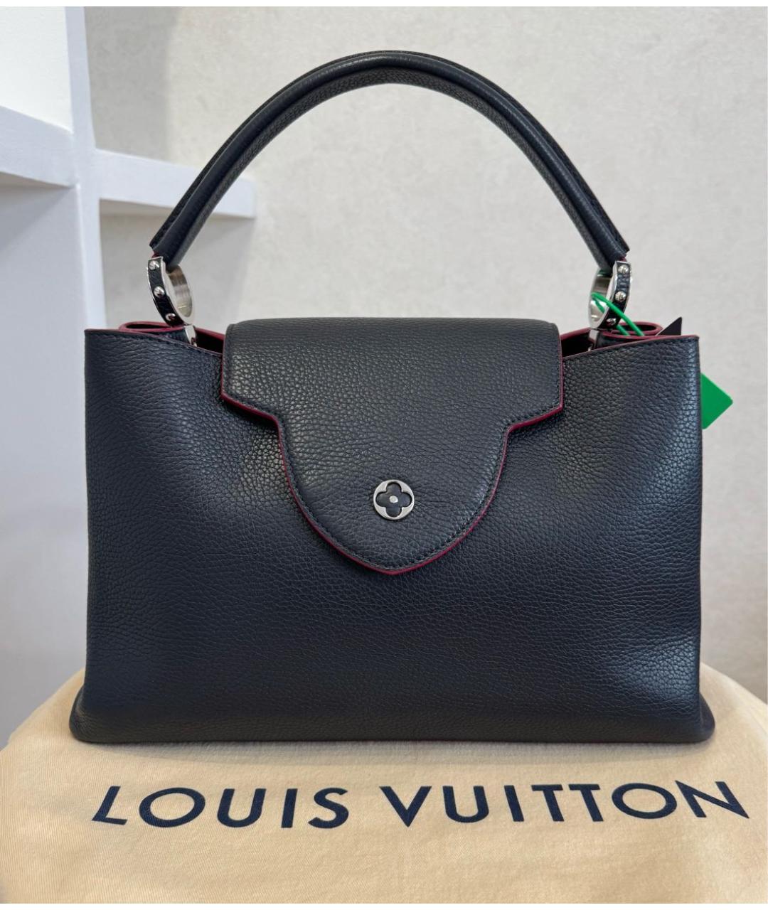 LOUIS VUITTON Темно-синяя кожаная сумка с короткими ручками, фото 2
