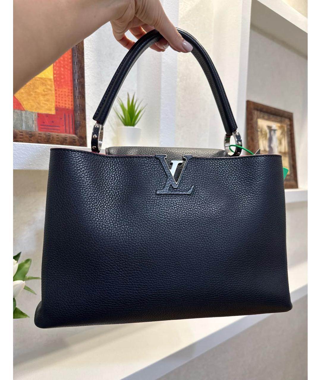 LOUIS VUITTON Темно-синяя кожаная сумка с короткими ручками, фото 3