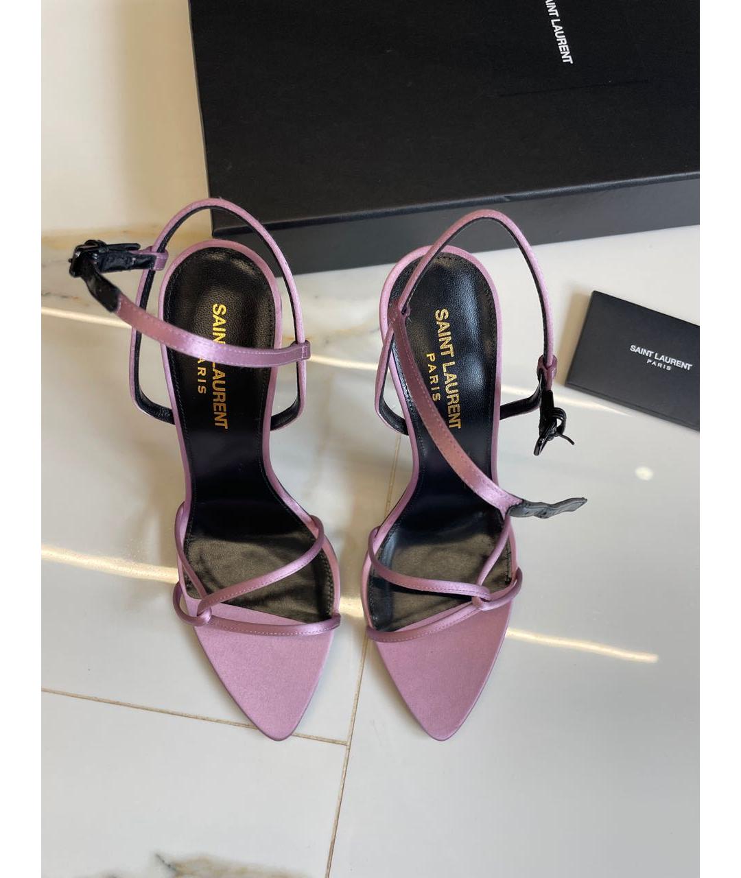 SAINT LAURENT Розовые текстильные босоножки, фото 3
