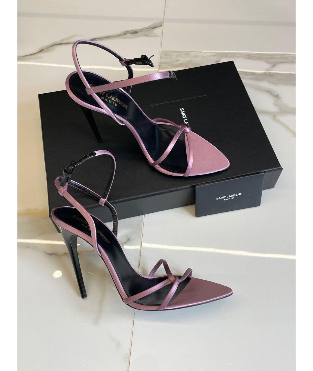 SAINT LAURENT Розовые текстильные босоножки, фото 2