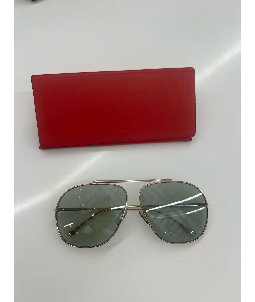 FENDI Золотые металлические солнцезащитные очки, фото 4