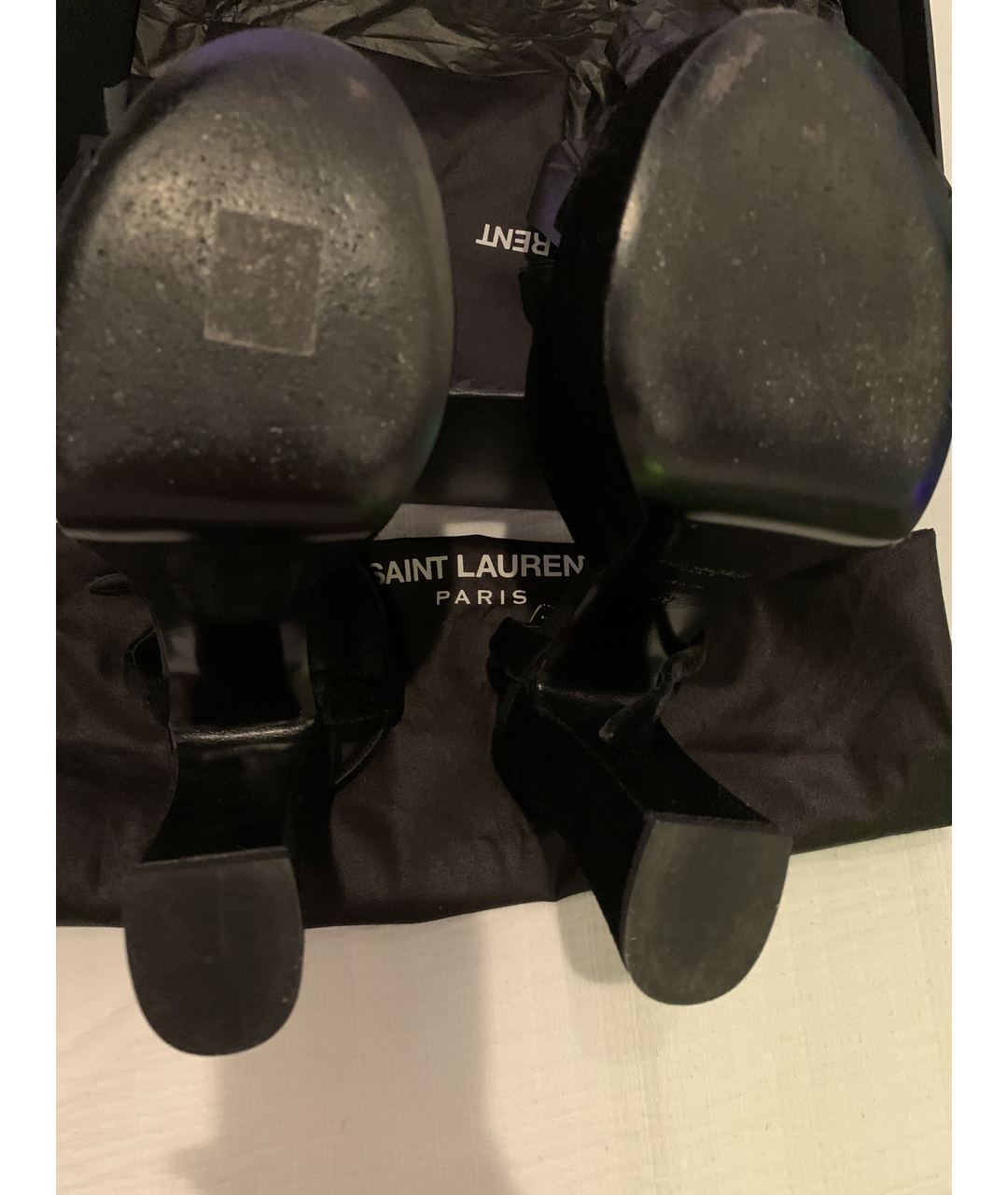 SAINT LAURENT Черные бархатные босоножки, фото 6