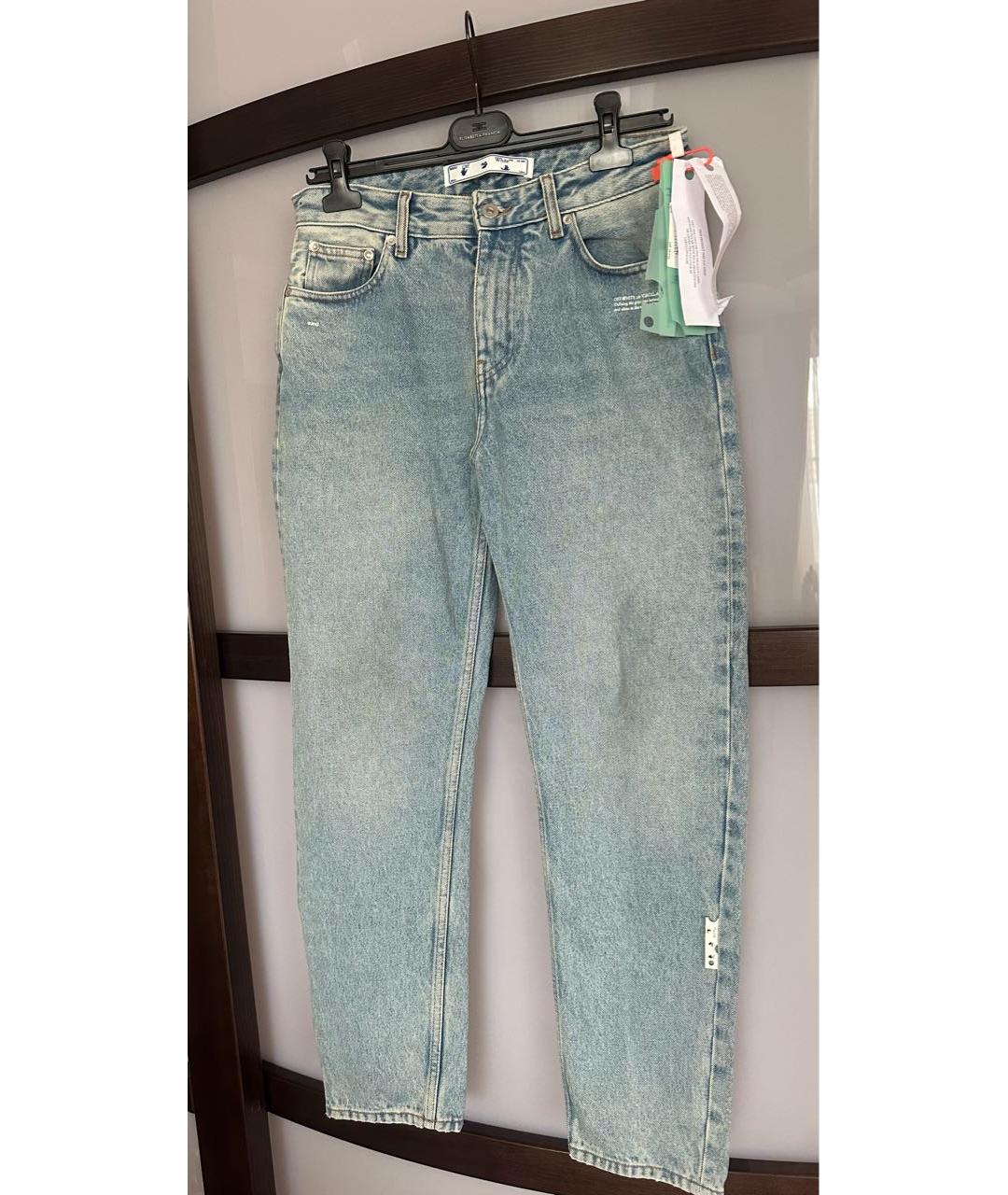 OFF-WHITE Голубые хлопковые прямые джинсы, фото 5