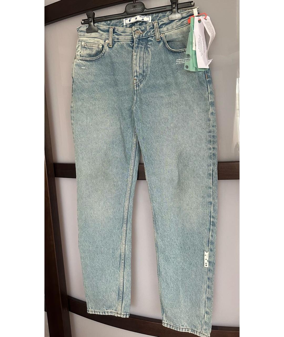 OFF-WHITE Голубые хлопковые прямые джинсы, фото 6