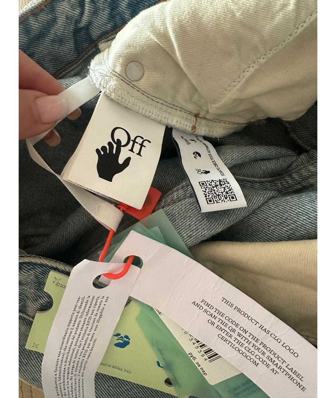 OFF-WHITE Голубые хлопковые прямые джинсы, фото 3