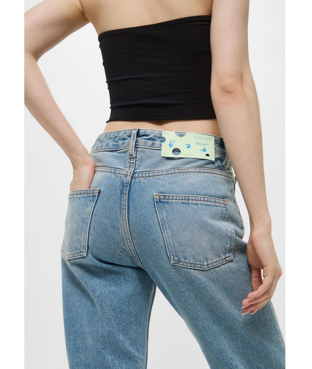 OFF-WHITE Голубые хлопковые прямые джинсы, фото 2