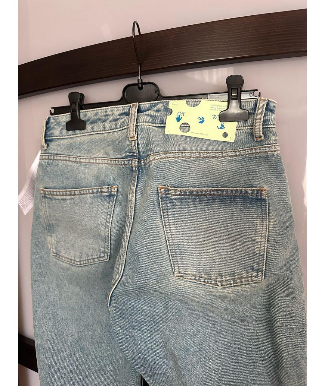 OFF-WHITE Голубые хлопковые прямые джинсы, фото 4