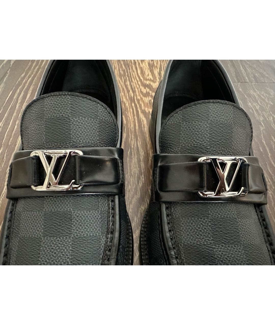 LOUIS VUITTON Антрацитовые кожаные лоферы, фото 7