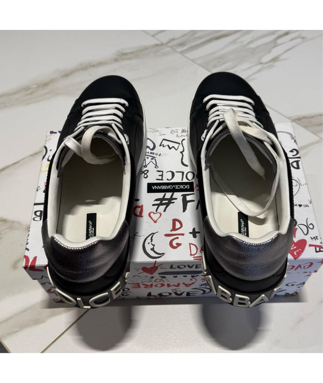 DOLCE&GABBANA Черные кожаные низкие кроссовки / кеды, фото 3