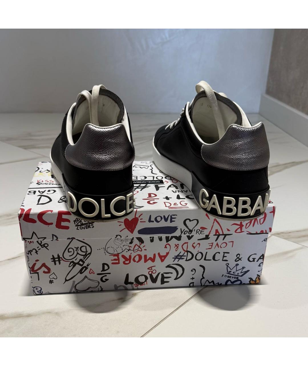 DOLCE&GABBANA Черные кожаные низкие кроссовки / кеды, фото 4
