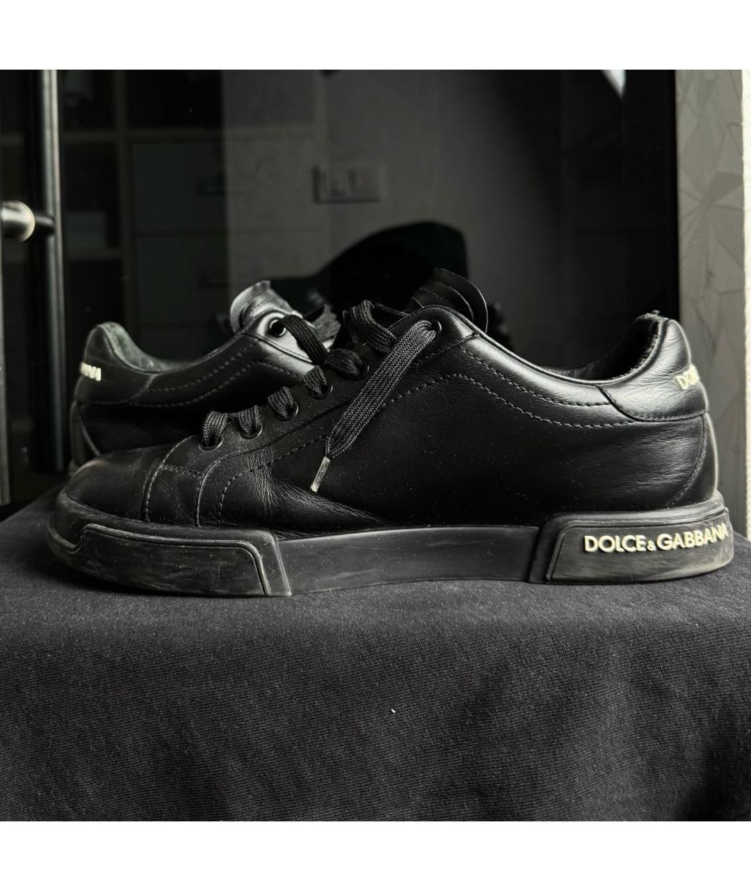 DOLCE&GABBANA Черные кожаные низкие кроссовки / кеды, фото 7
