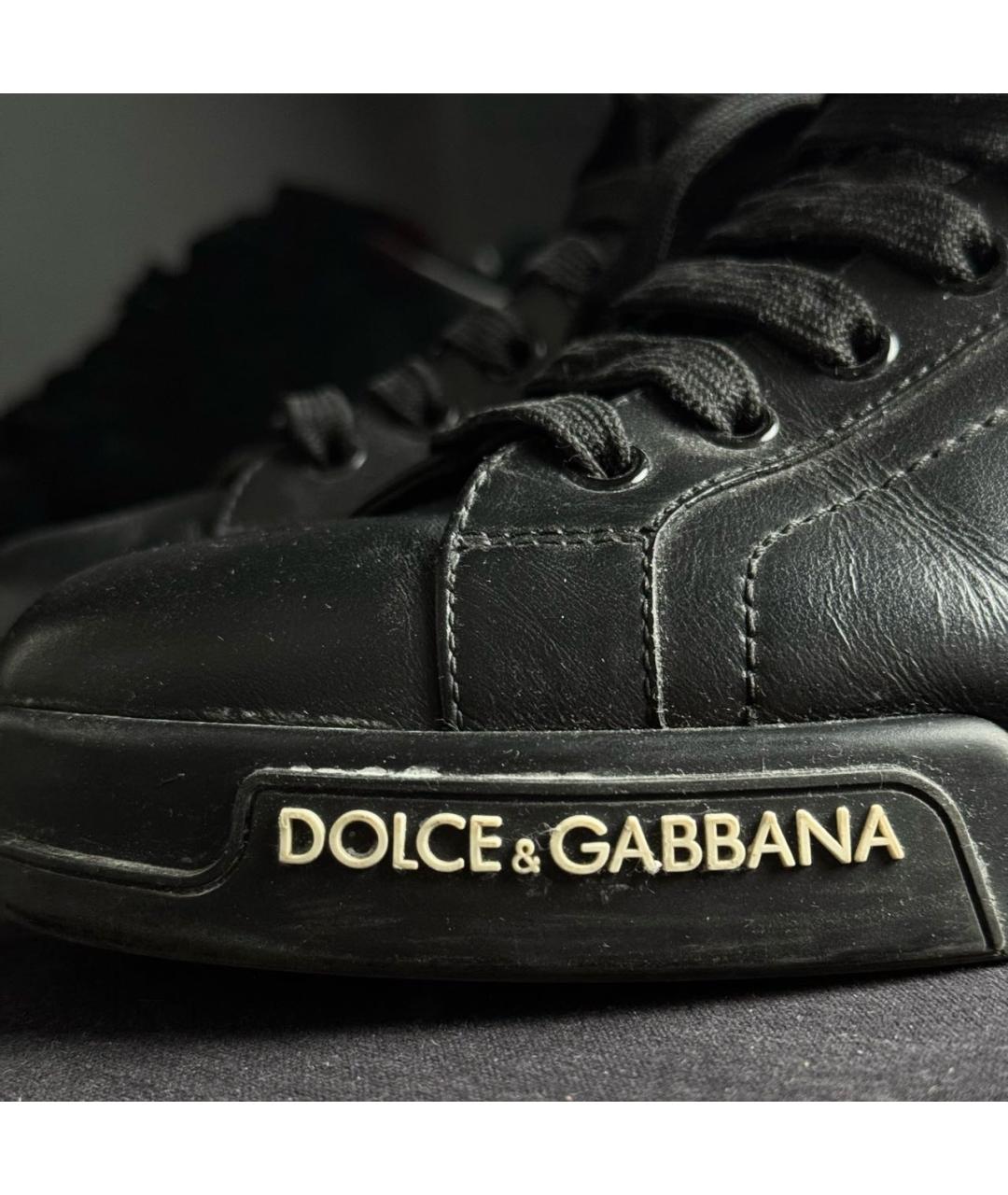 DOLCE&GABBANA Черные кожаные низкие кроссовки / кеды, фото 5