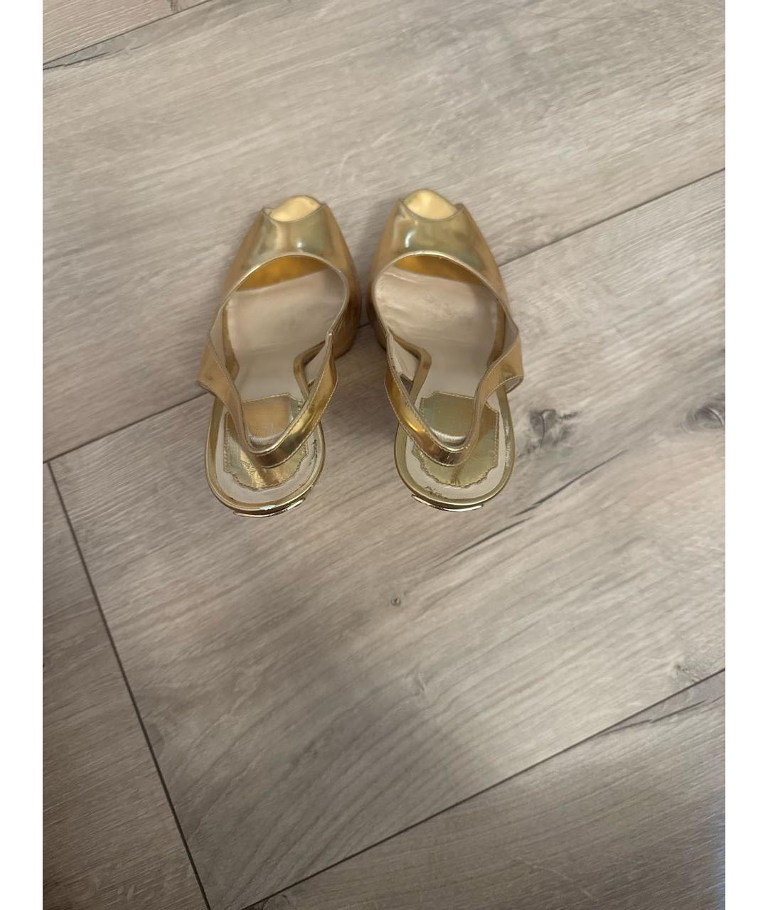 CHRISTIAN DIOR Золотые кожаные босоножки, фото 3