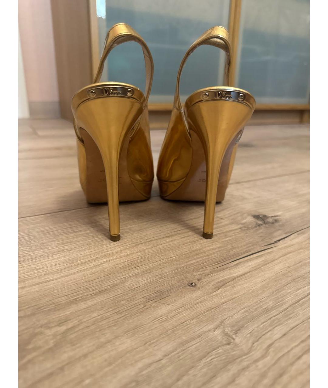 CHRISTIAN DIOR Золотые кожаные босоножки, фото 4