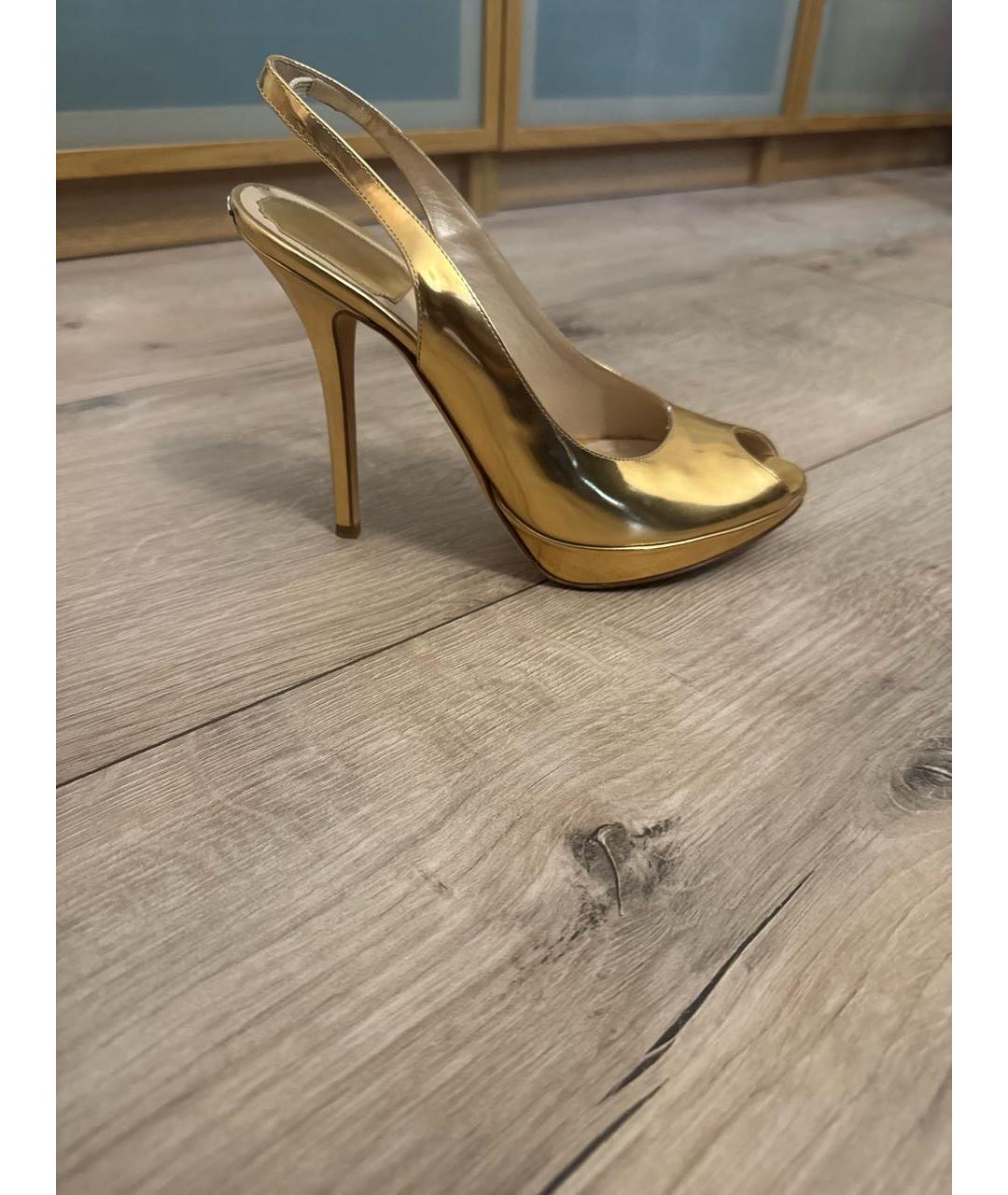 CHRISTIAN DIOR Золотые кожаные босоножки, фото 6