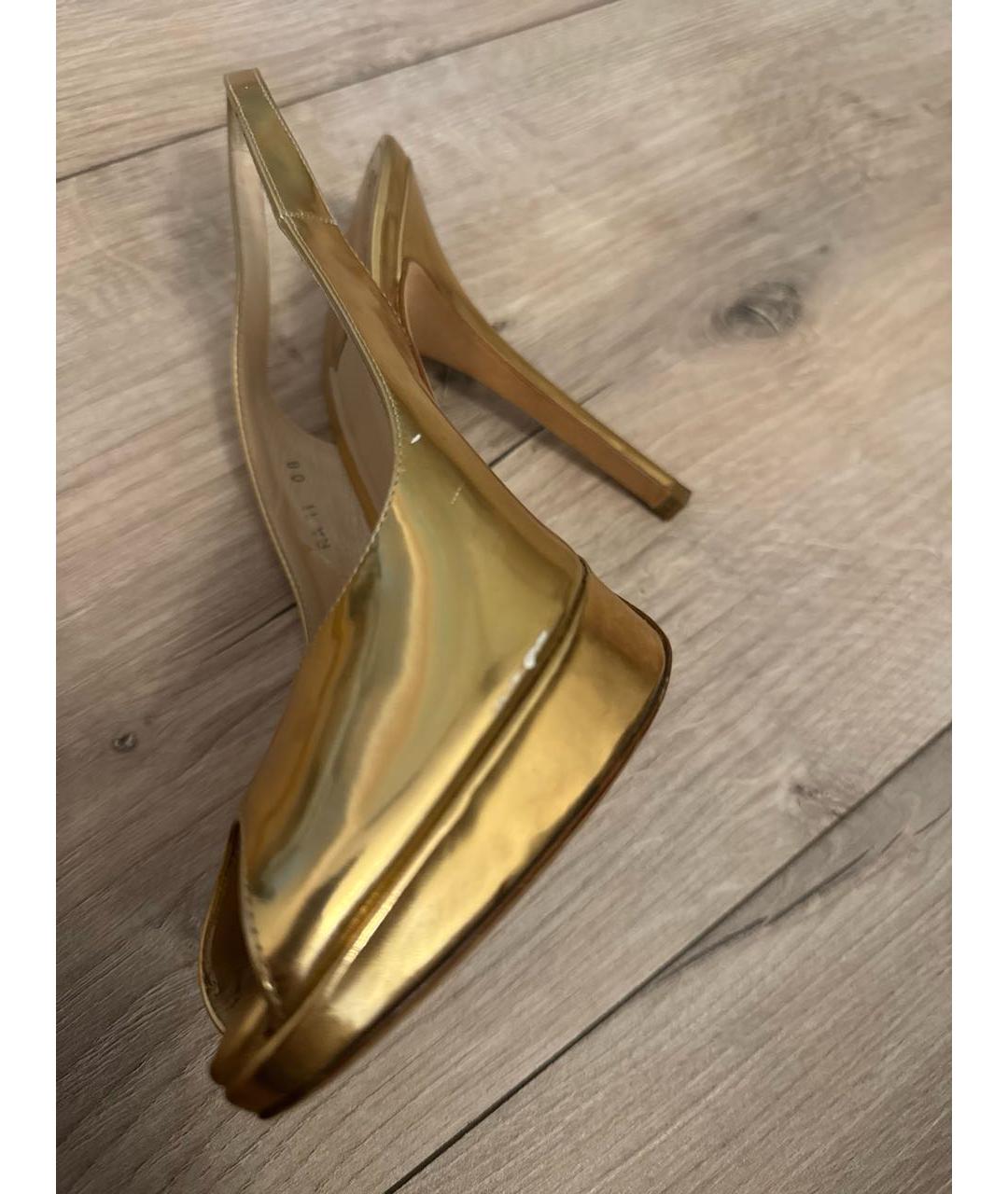 CHRISTIAN DIOR Золотые кожаные босоножки, фото 5