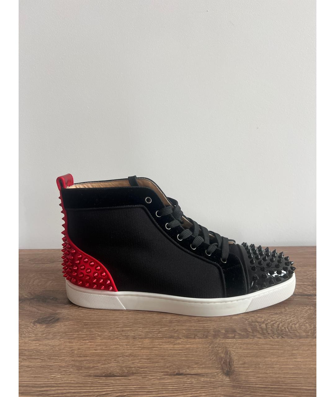 CHRISTIAN LOUBOUTIN Черные кожаные высокие кроссовки / кеды, фото 6