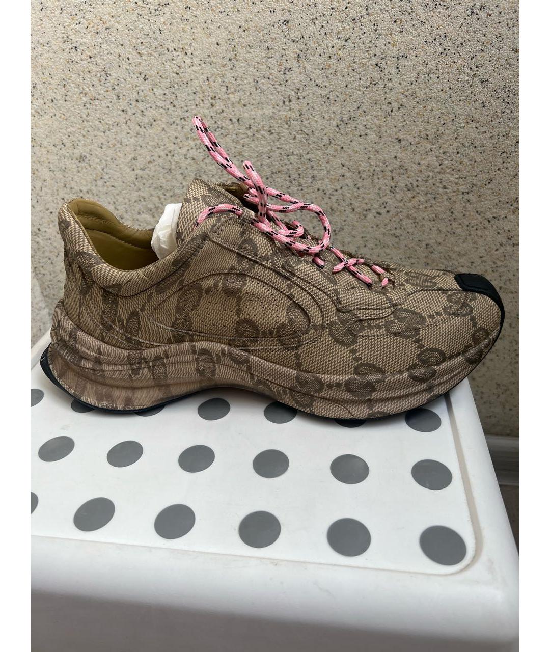GUCCI Бежевые кожаные кроссовки, фото 7