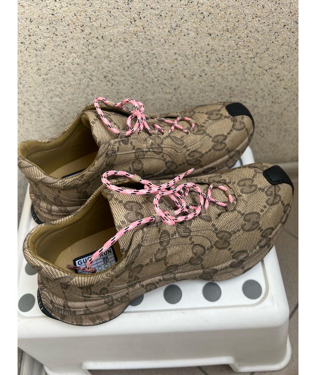GUCCI Бежевые кожаные кроссовки, фото 5