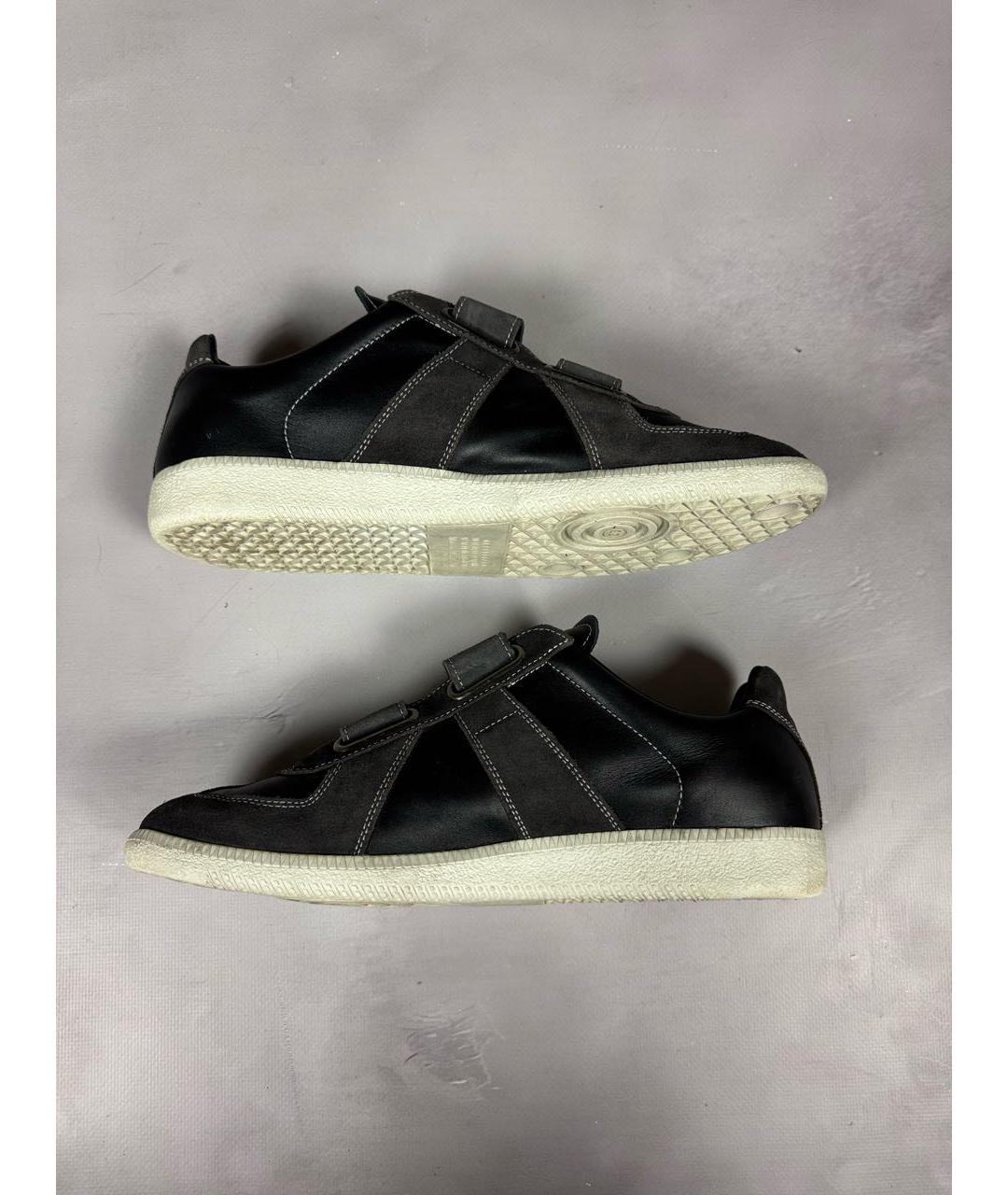 MAISON MARGIELA Черные кожаные низкие кроссовки / кеды, фото 4