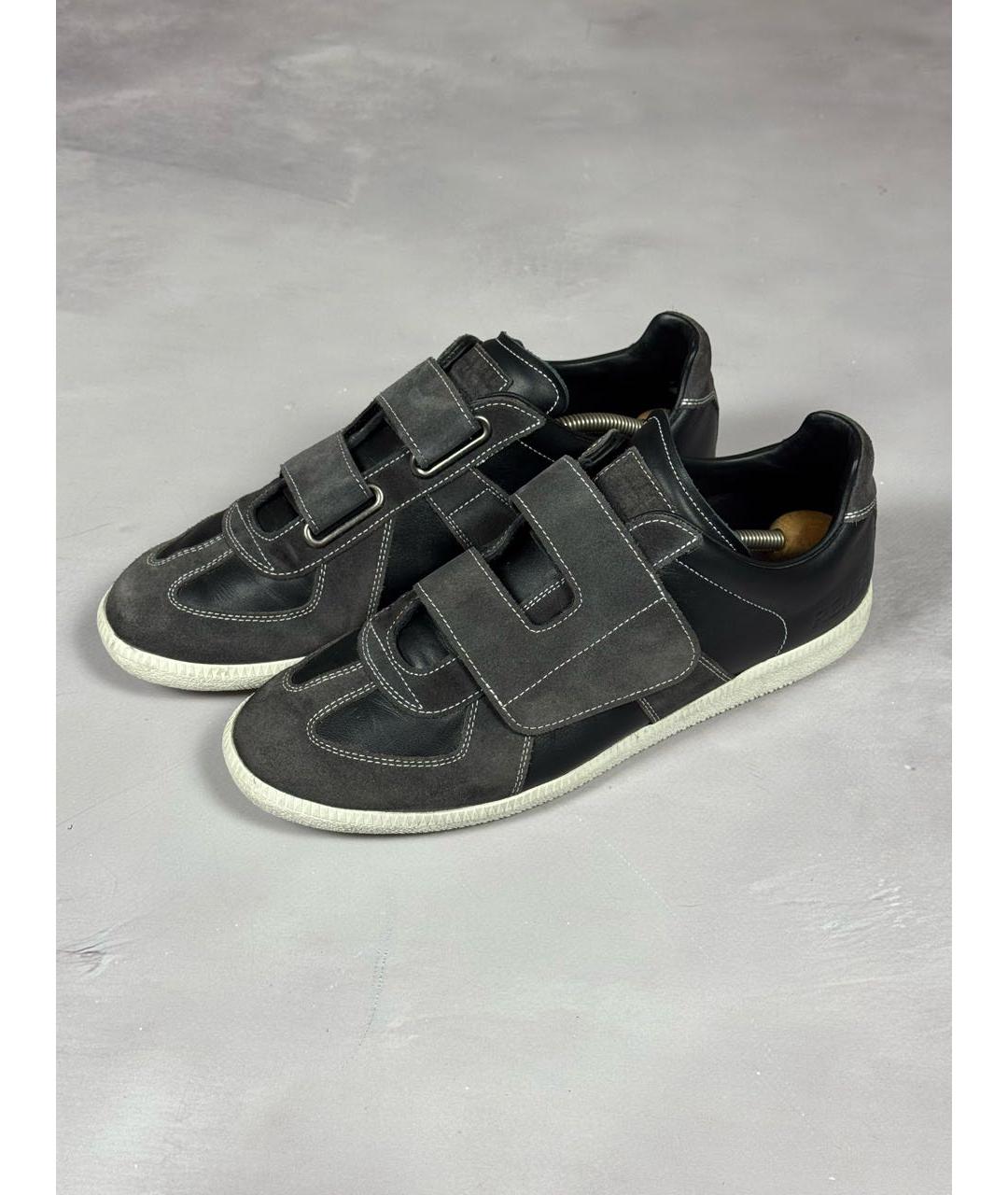 MAISON MARGIELA Черные кожаные низкие кроссовки / кеды, фото 2