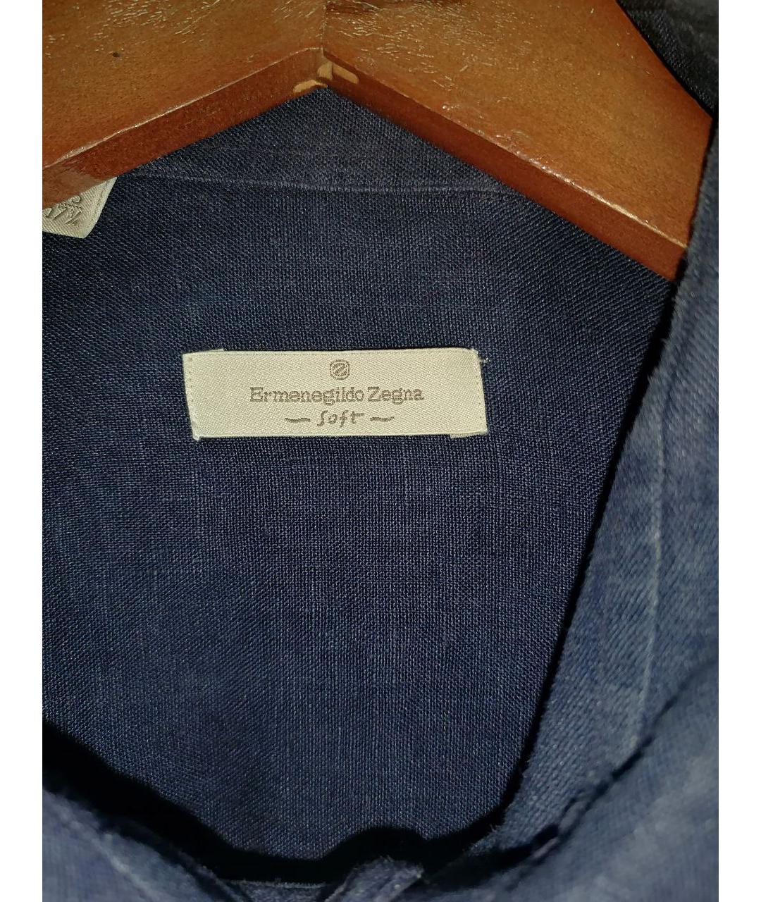 ERMENEGILDO ZEGNA XXX Темно-синяя льняная кэжуал рубашка, фото 3