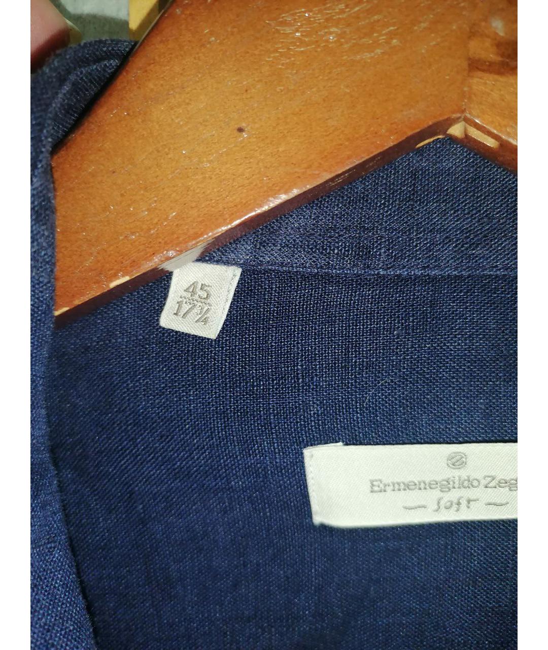 ERMENEGILDO ZEGNA XXX Темно-синяя льняная кэжуал рубашка, фото 7