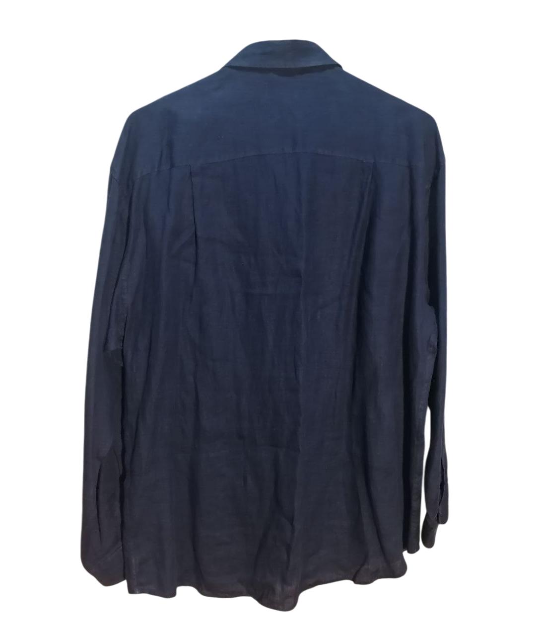 ERMENEGILDO ZEGNA XXX Темно-синяя льняная кэжуал рубашка, фото 2