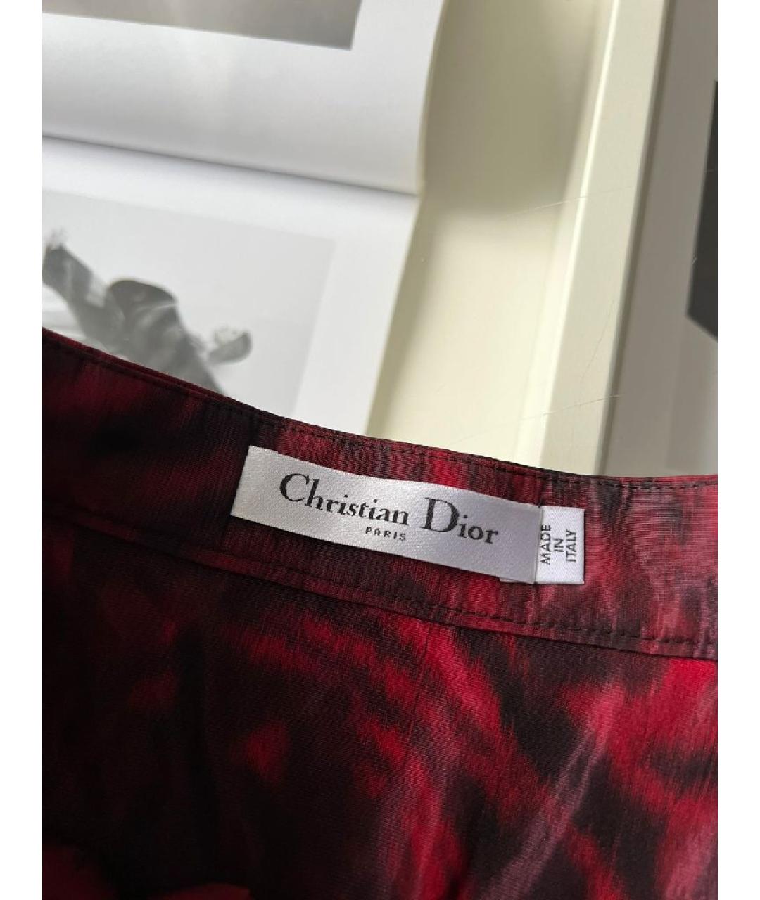 CHRISTIAN DIOR Красная шелковая юбка миди, фото 7