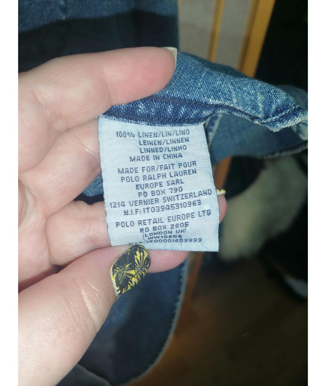 POLO RALPH LAUREN Синяя льняная кэжуал рубашка, фото 5