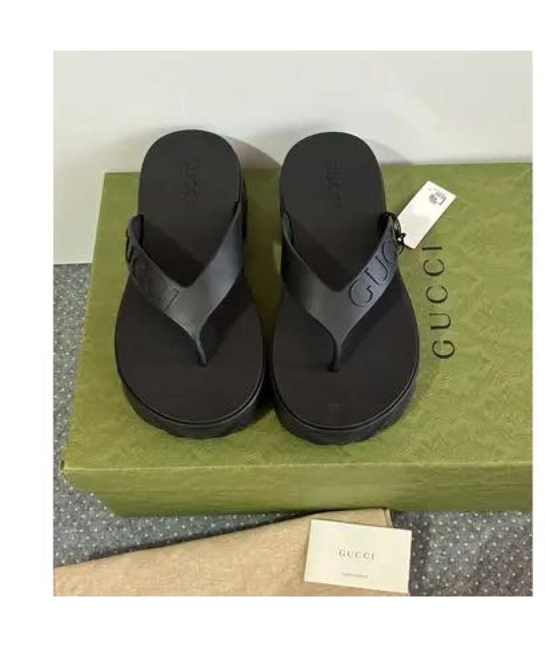 GUCCI Черные резиновые сандалии, фото 5