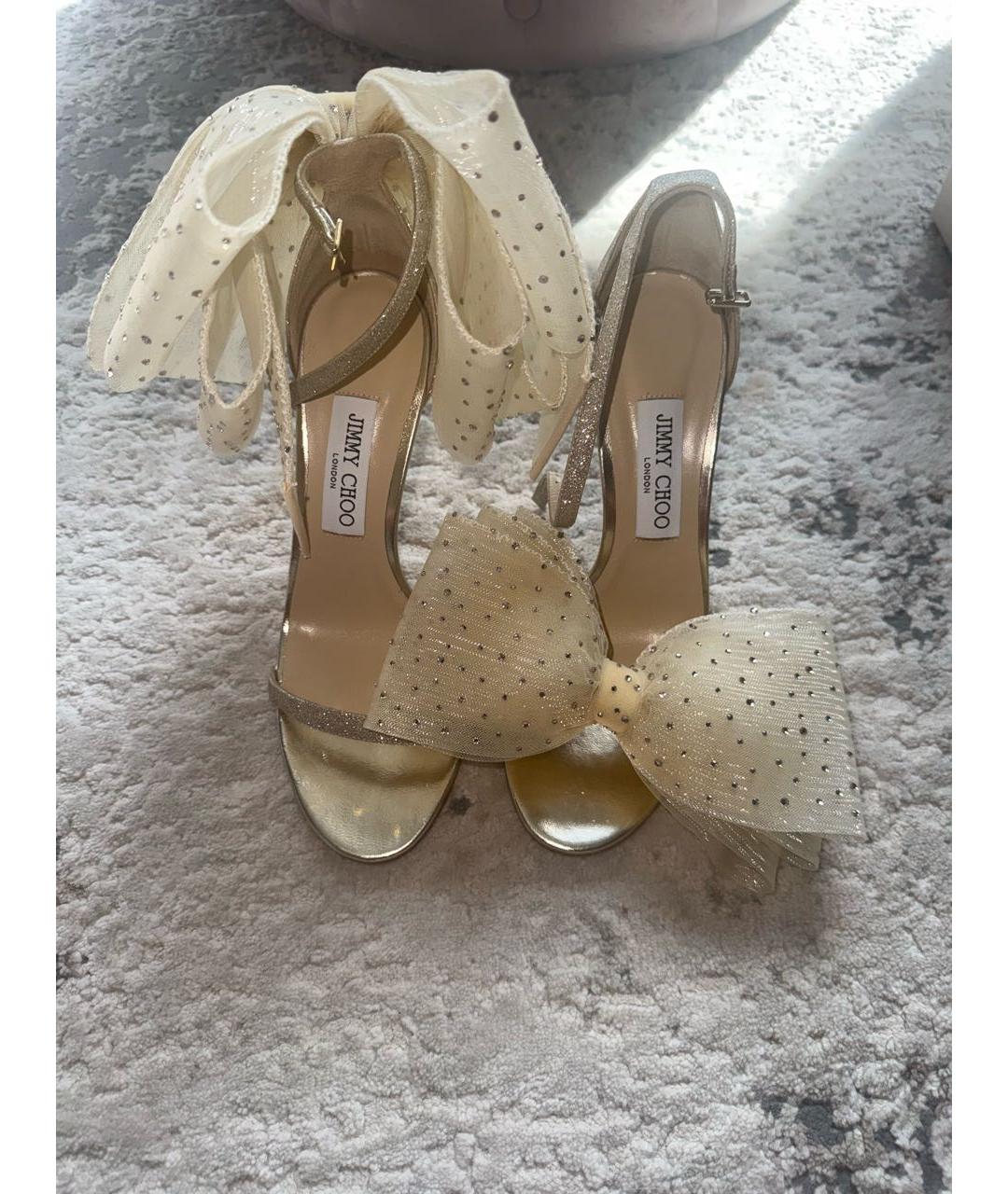 JIMMY CHOO Золотые текстильные босоножки, фото 2
